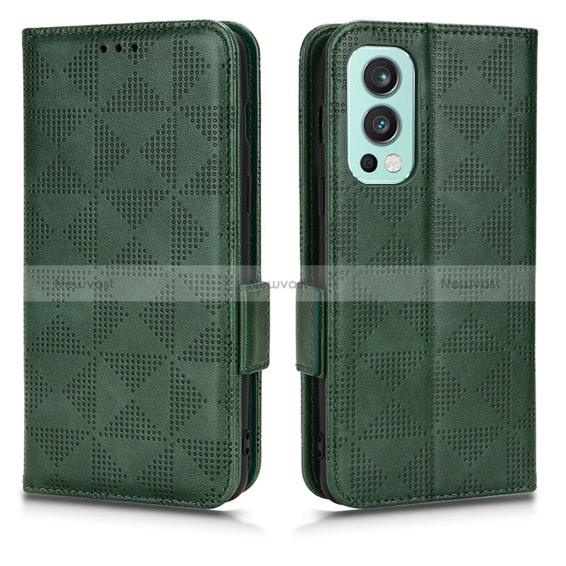 Leather Case Stands Flip Cover Holder C02X for OnePlus Nord 2 5G Green