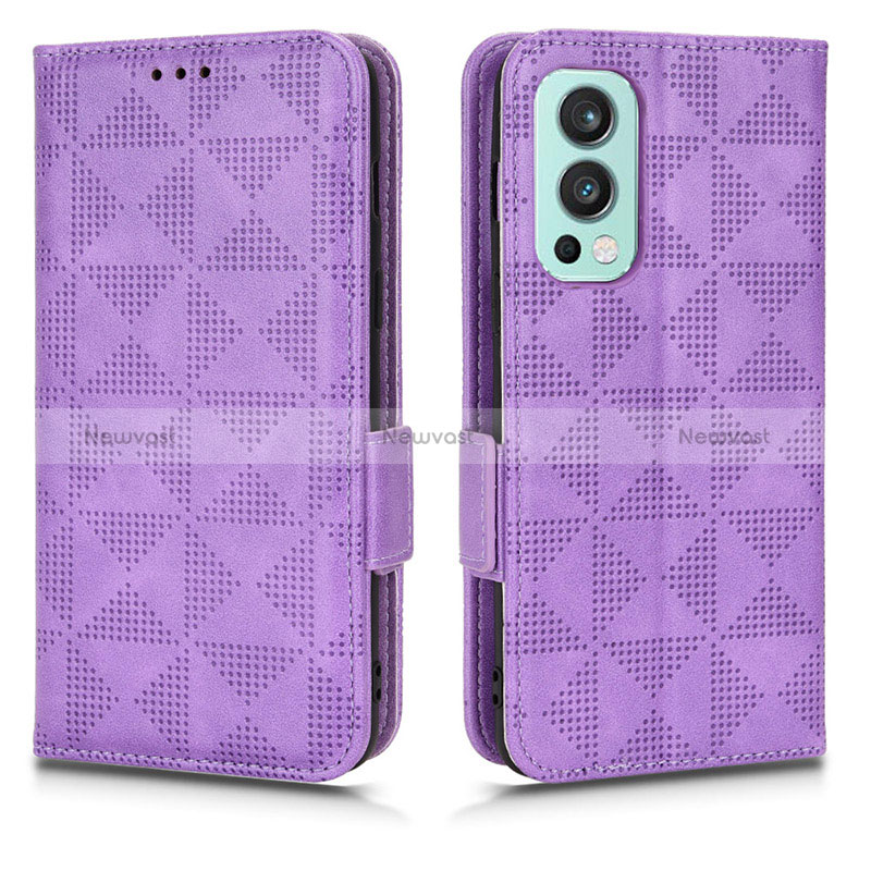 Leather Case Stands Flip Cover Holder C02X for OnePlus Nord 2 5G Purple