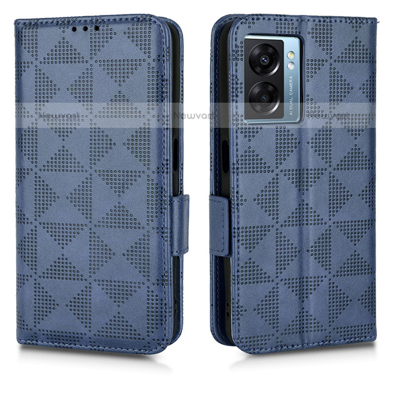 Leather Case Stands Flip Cover Holder C02X for OnePlus Nord N300 5G Blue