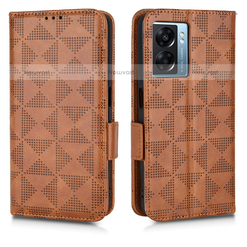 Leather Case Stands Flip Cover Holder C02X for OnePlus Nord N300 5G Brown