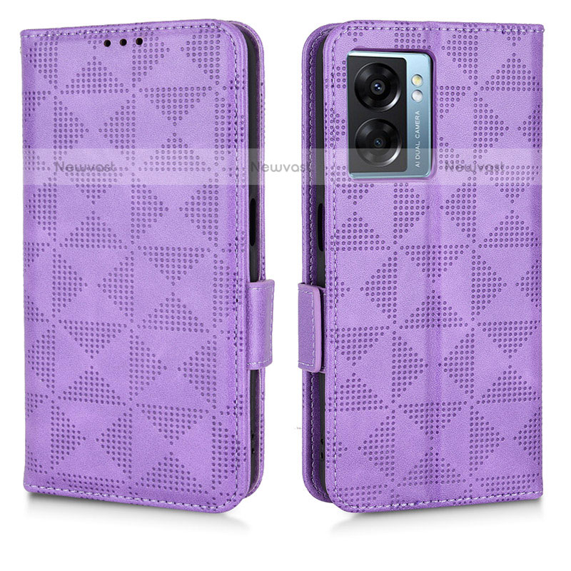 Leather Case Stands Flip Cover Holder C02X for OnePlus Nord N300 5G Purple