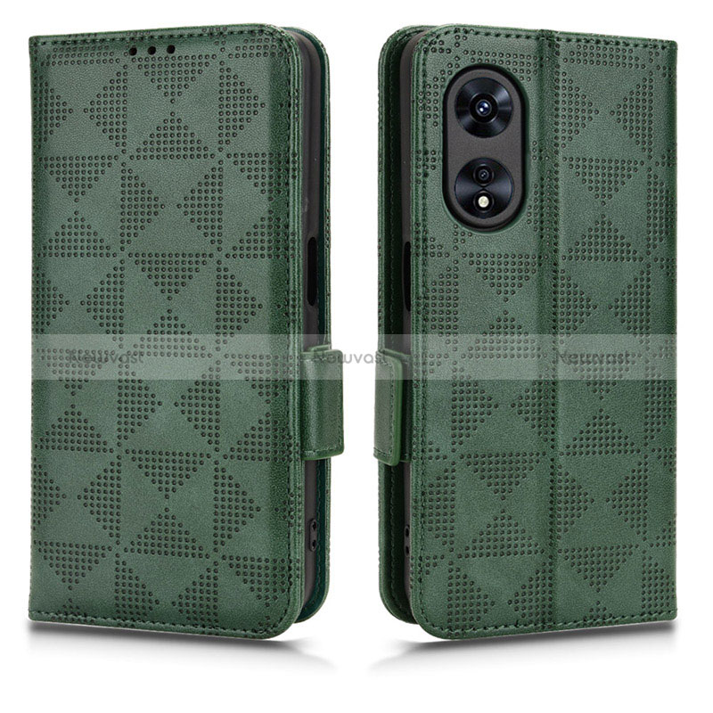 Leather Case Stands Flip Cover Holder C02X for Oppo A1x 5G Green