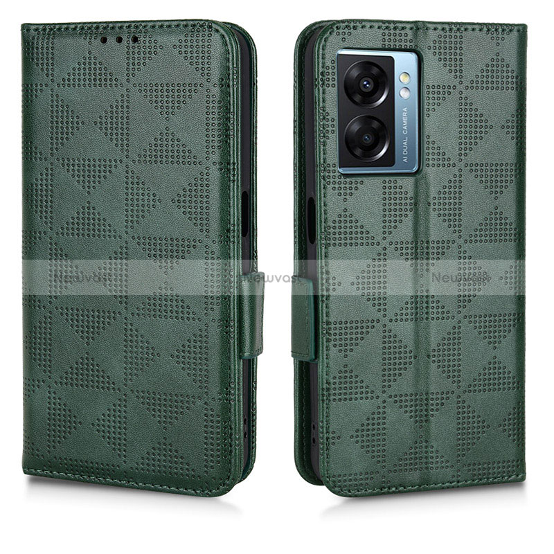 Leather Case Stands Flip Cover Holder C02X for Oppo A56S 5G Green