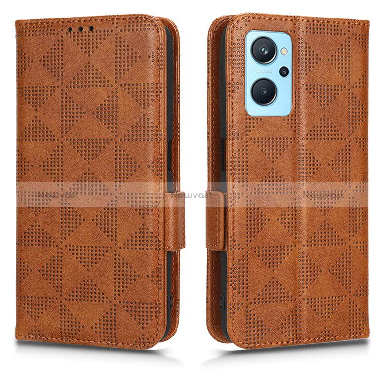 Leather Case Stands Flip Cover Holder C02X for Oppo A96 4G Brown