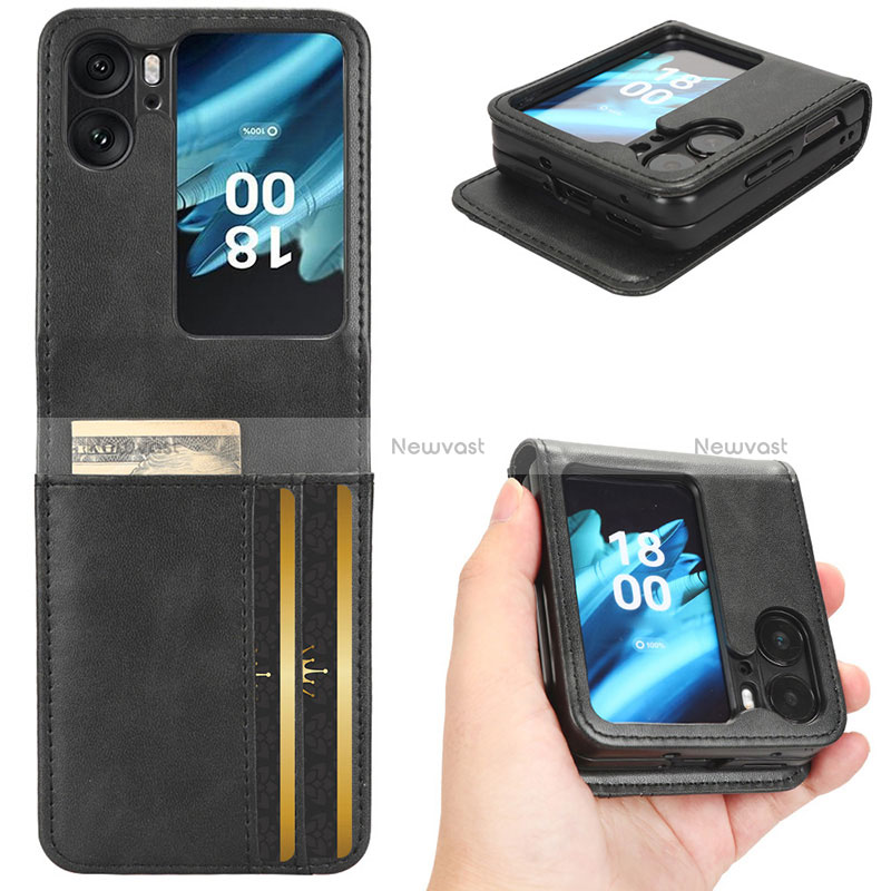 Leather Case Stands Flip Cover Holder C02X for Oppo Find N2 Flip 5G Black