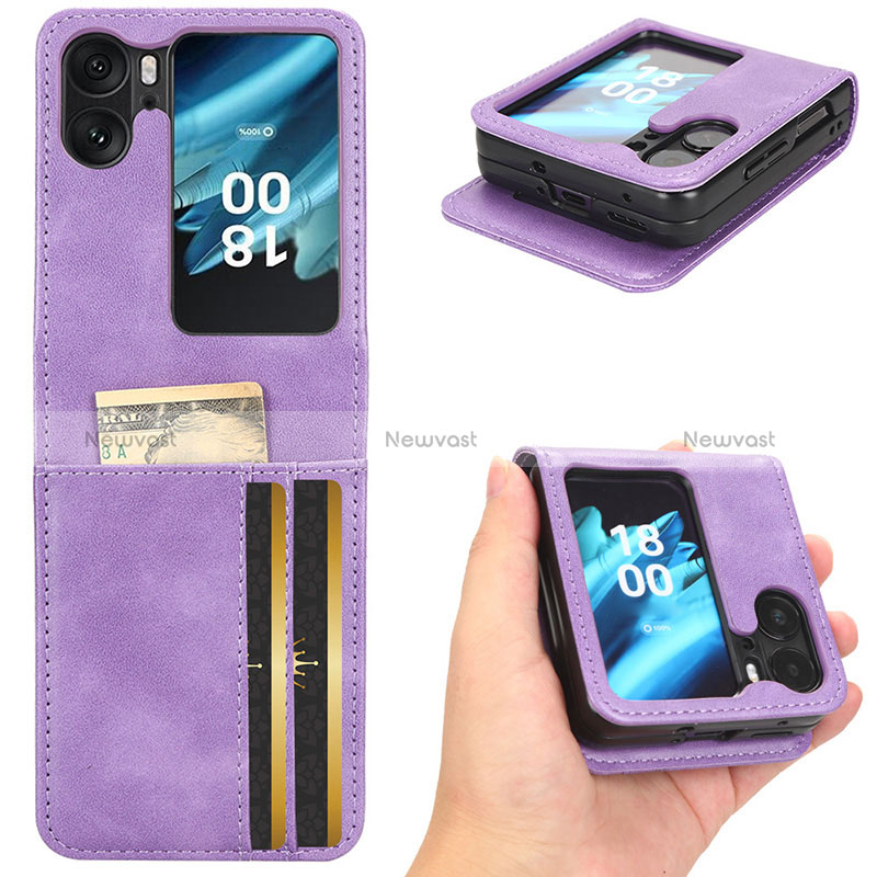 Leather Case Stands Flip Cover Holder C02X for Oppo Find N2 Flip 5G Purple