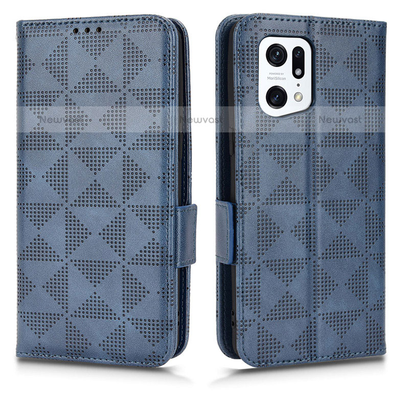 Leather Case Stands Flip Cover Holder C02X for Oppo Find X5 Pro 5G Blue