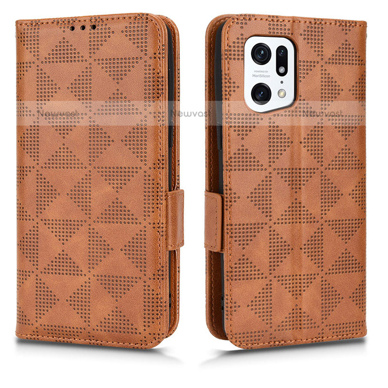 Leather Case Stands Flip Cover Holder C02X for Oppo Find X5 Pro 5G Brown