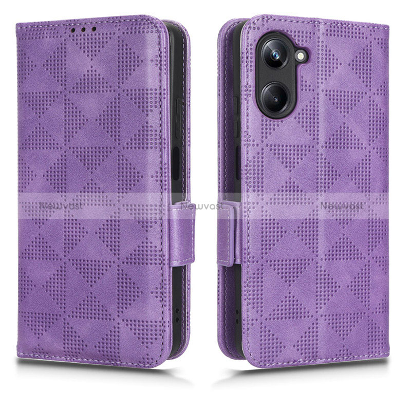 Leather Case Stands Flip Cover Holder C02X for Realme 10 Pro 5G Purple