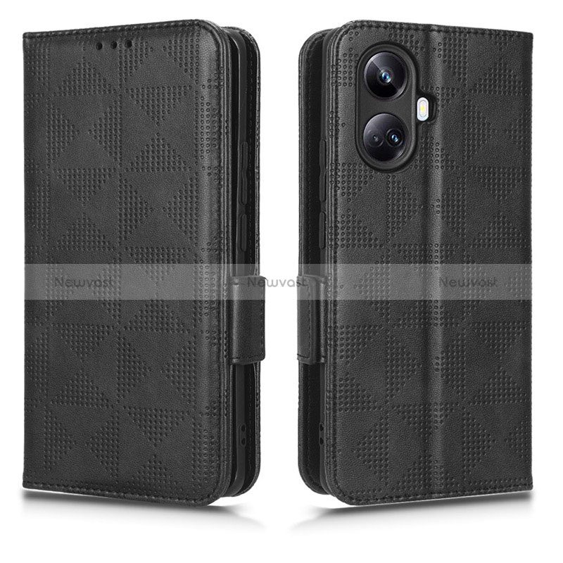 Leather Case Stands Flip Cover Holder C02X for Realme 10 Pro+ Plus 5G Black