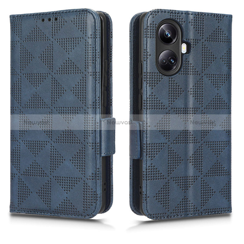 Leather Case Stands Flip Cover Holder C02X for Realme 10 Pro+ Plus 5G Blue