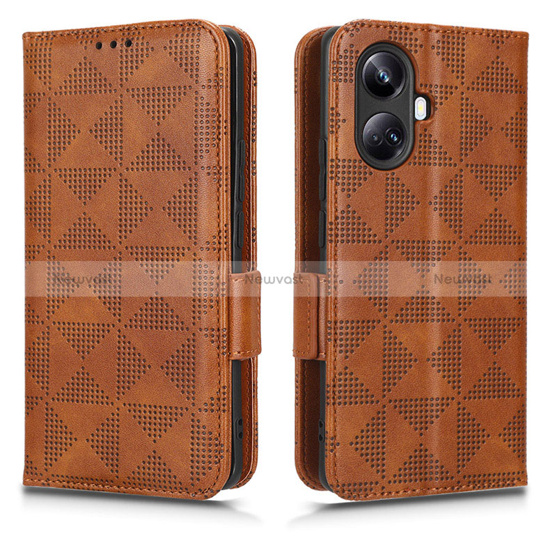 Leather Case Stands Flip Cover Holder C02X for Realme 10 Pro+ Plus 5G Brown