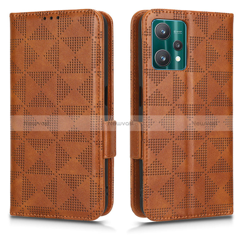 Leather Case Stands Flip Cover Holder C02X for Realme 9 Pro 5G Brown