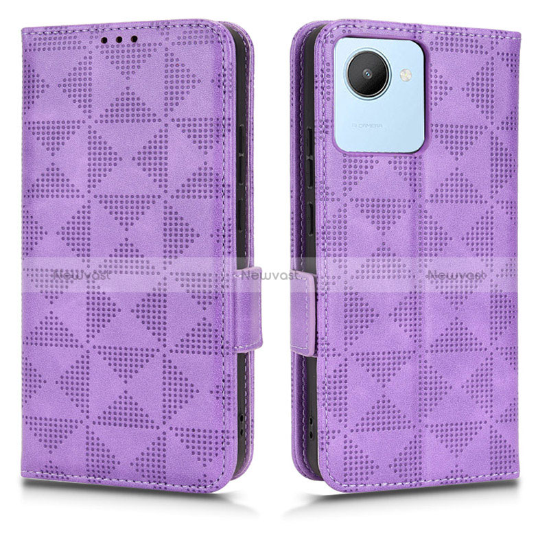 Leather Case Stands Flip Cover Holder C02X for Realme C30 Purple