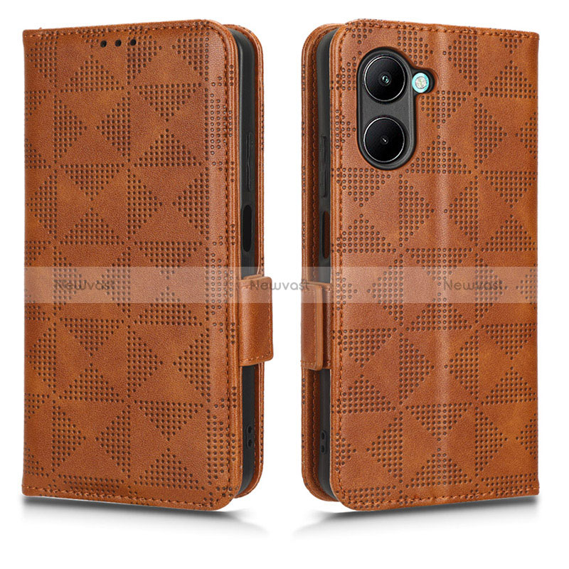 Leather Case Stands Flip Cover Holder C02X for Realme C33 Brown