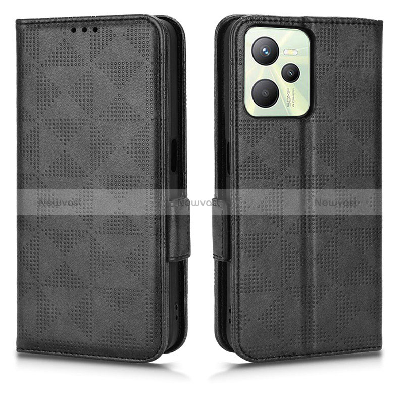 Leather Case Stands Flip Cover Holder C02X for Realme C35 Black