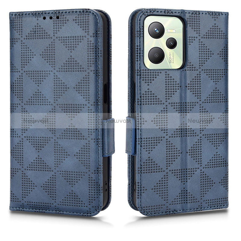 Leather Case Stands Flip Cover Holder C02X for Realme C35 Blue