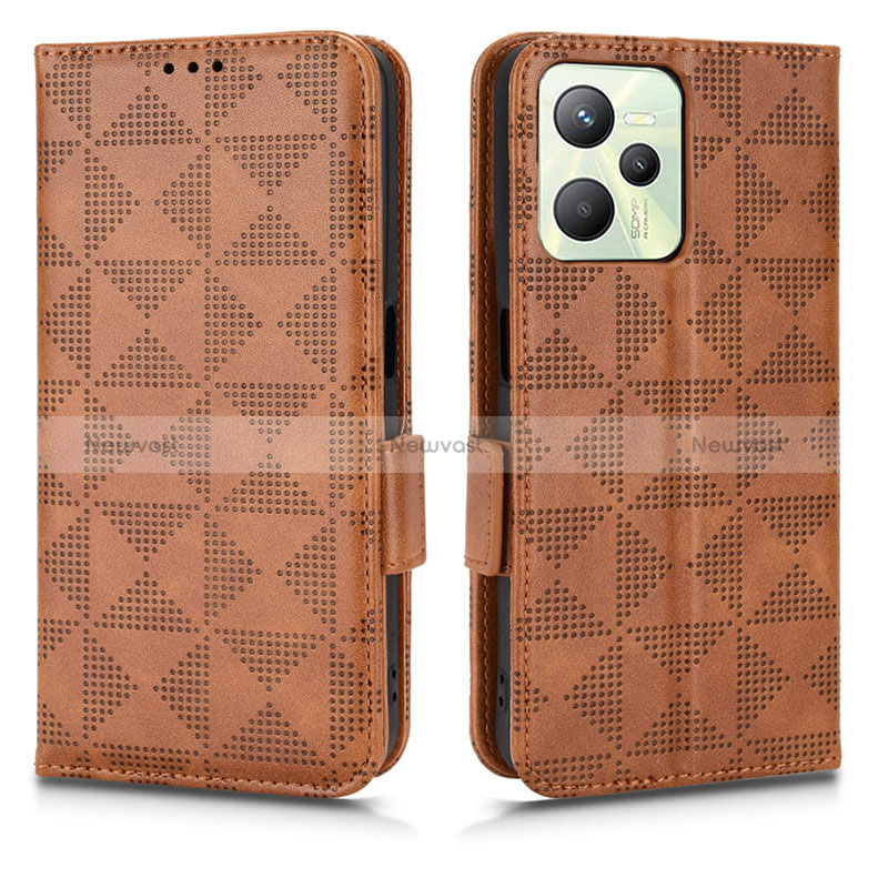 Leather Case Stands Flip Cover Holder C02X for Realme C35 Brown