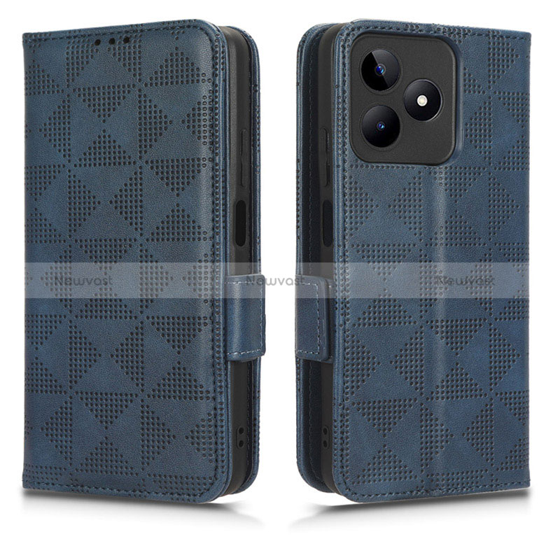 Leather Case Stands Flip Cover Holder C02X for Realme C67 Blue