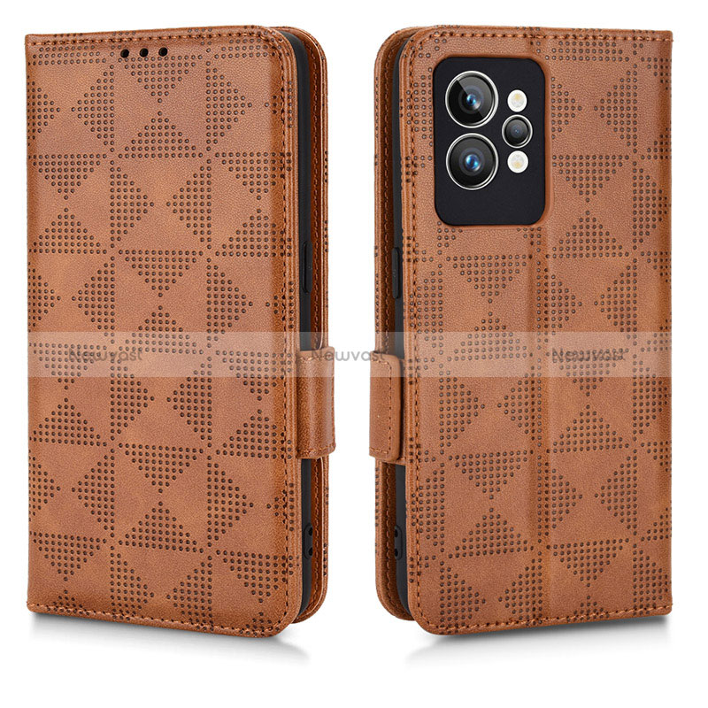 Leather Case Stands Flip Cover Holder C02X for Realme GT2 Pro 5G Brown