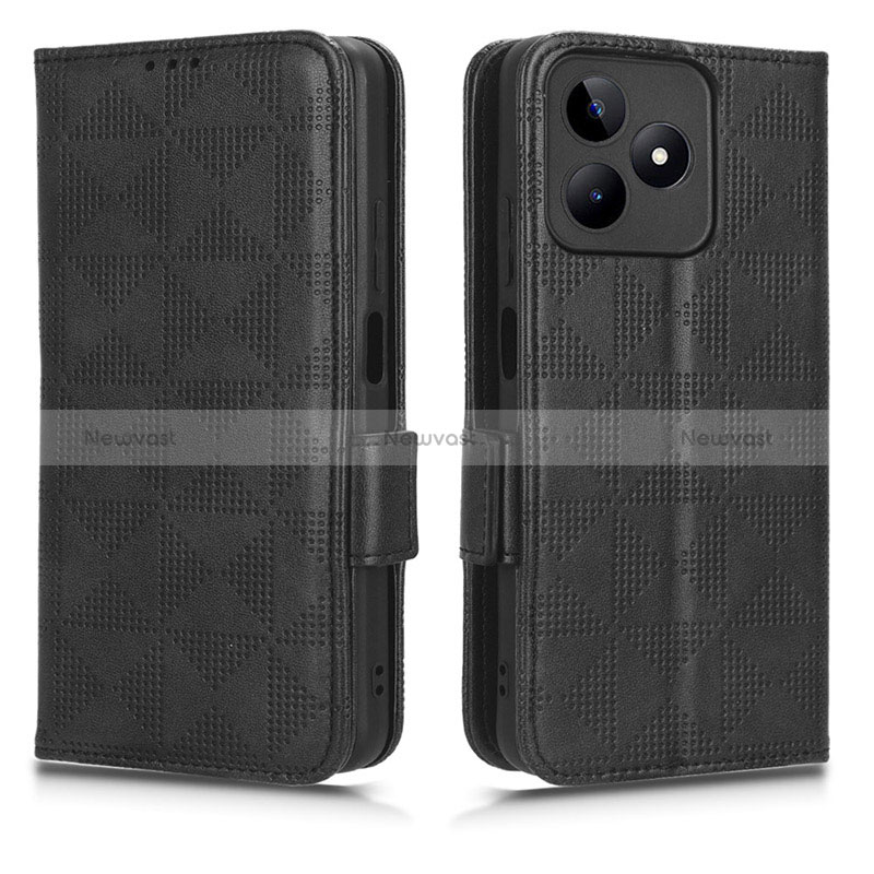 Leather Case Stands Flip Cover Holder C02X for Realme Narzo N53 Black