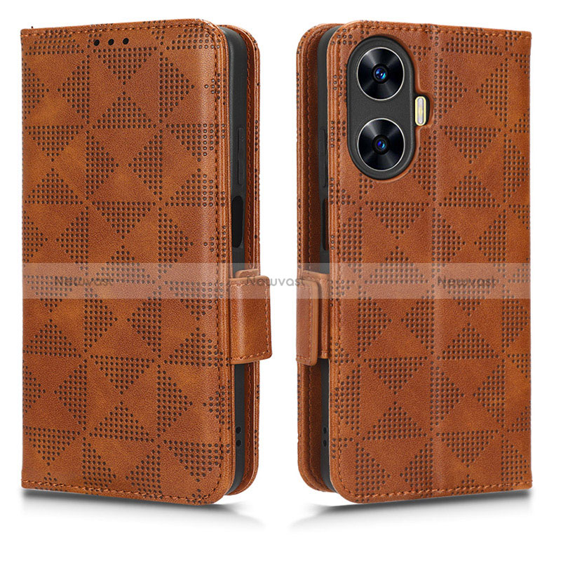 Leather Case Stands Flip Cover Holder C02X for Realme Narzo N55 Brown