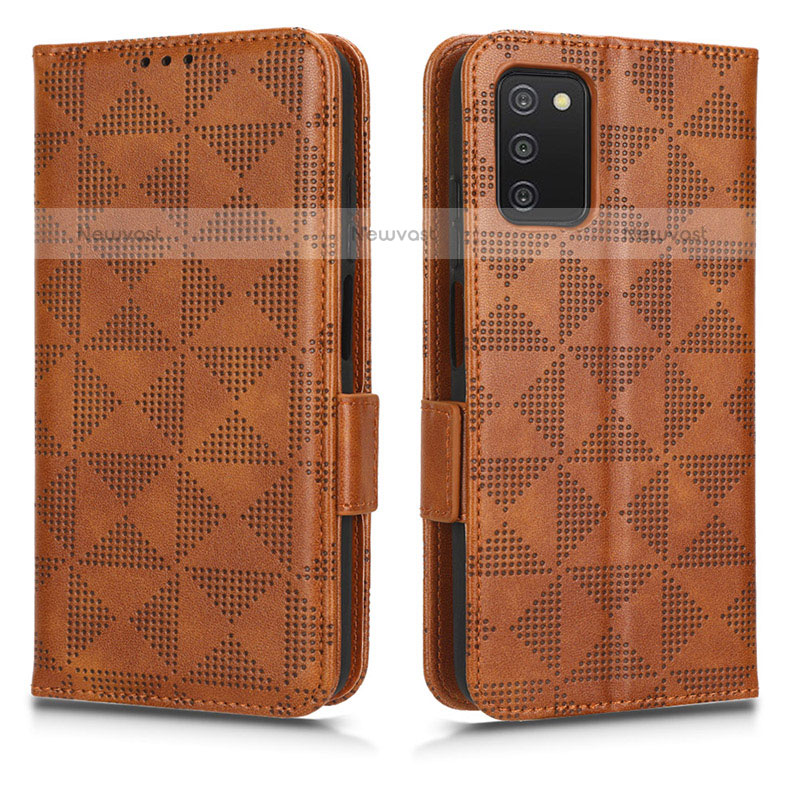 Leather Case Stands Flip Cover Holder C02X for Samsung Galaxy A02s Brown