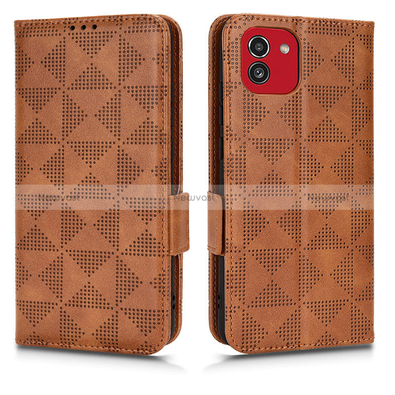 Leather Case Stands Flip Cover Holder C02X for Samsung Galaxy A03 Brown