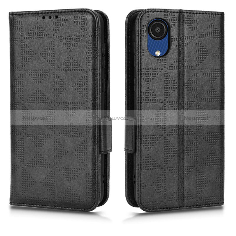 Leather Case Stands Flip Cover Holder C02X for Samsung Galaxy A03 Core Black