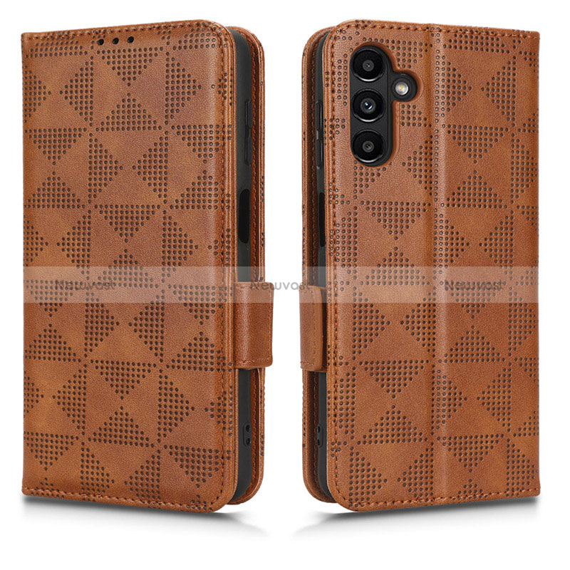 Leather Case Stands Flip Cover Holder C02X for Samsung Galaxy A04s Brown