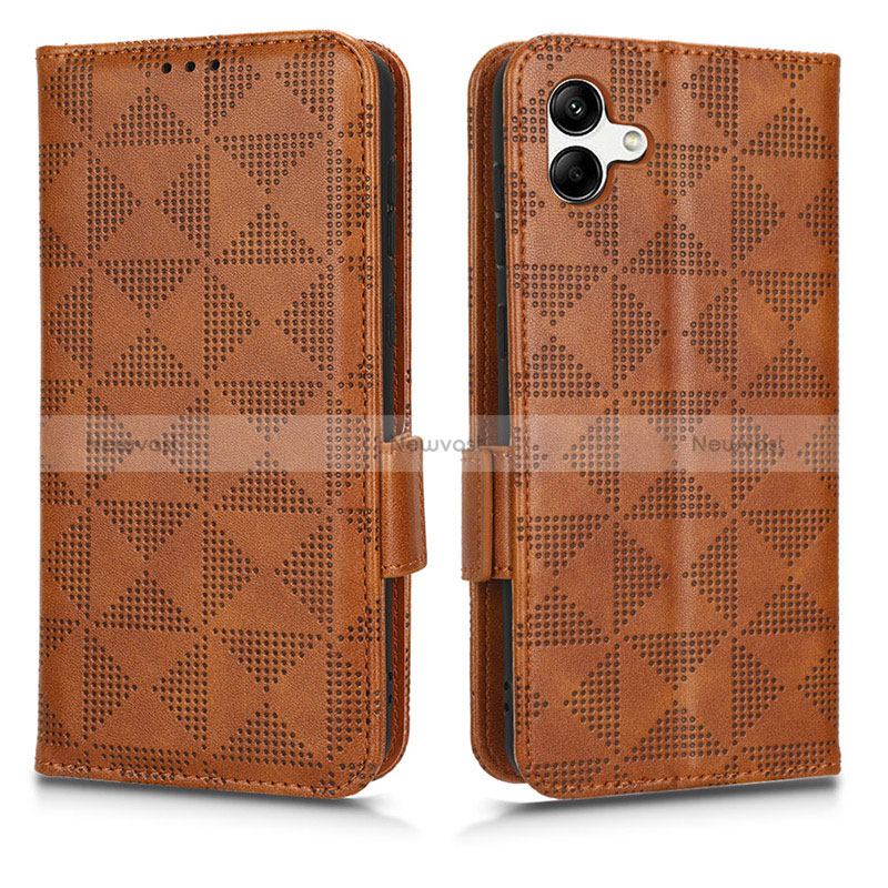 Leather Case Stands Flip Cover Holder C02X for Samsung Galaxy A05 Brown