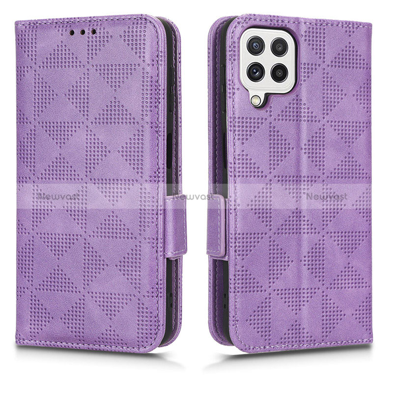 Leather Case Stands Flip Cover Holder C02X for Samsung Galaxy A12 Nacho Purple