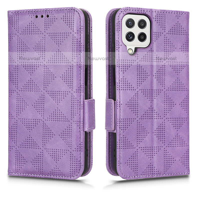 Leather Case Stands Flip Cover Holder C02X for Samsung Galaxy A12 Purple