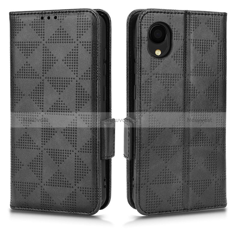 Leather Case Stands Flip Cover Holder C02X for Samsung Galaxy A22 5G SC-56B Black