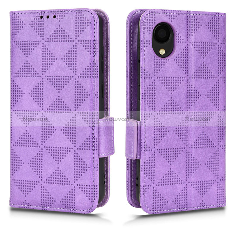 Leather Case Stands Flip Cover Holder C02X for Samsung Galaxy A22 5G SC-56B Purple