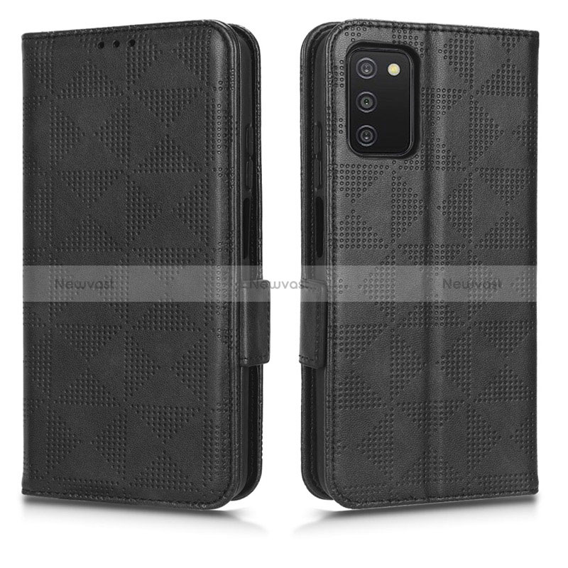 Leather Case Stands Flip Cover Holder C02X for Samsung Galaxy F02S SM-E025F Black