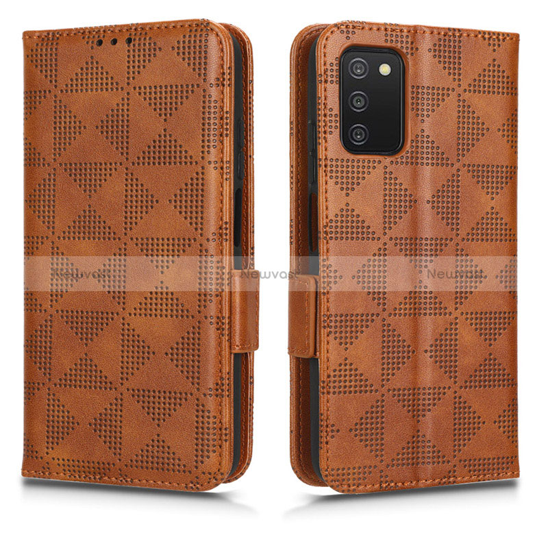 Leather Case Stands Flip Cover Holder C02X for Samsung Galaxy F02S SM-E025F Brown