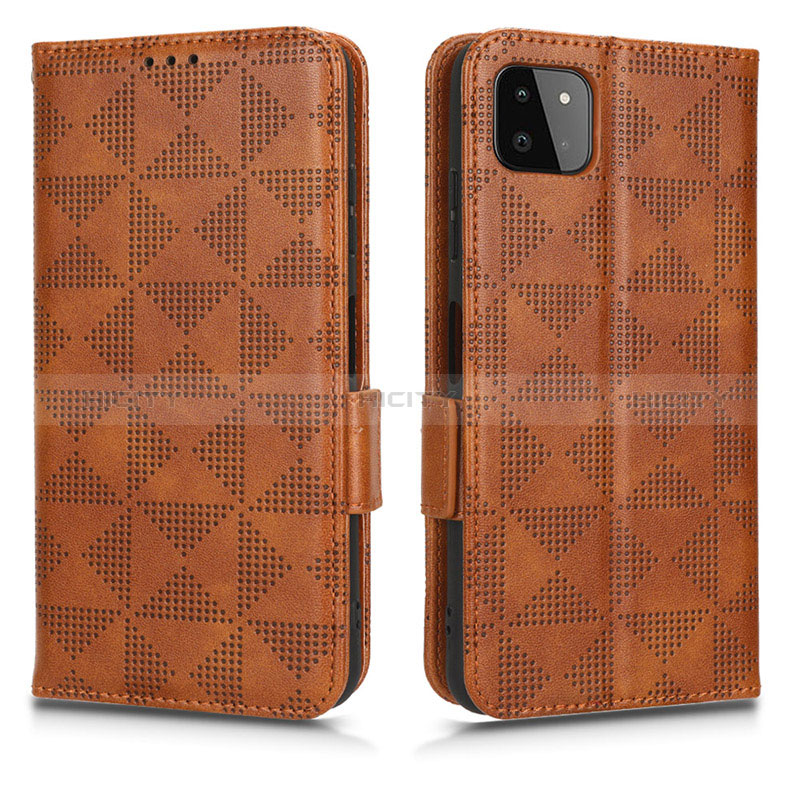 Leather Case Stands Flip Cover Holder C02X for Samsung Galaxy F42 5G Brown