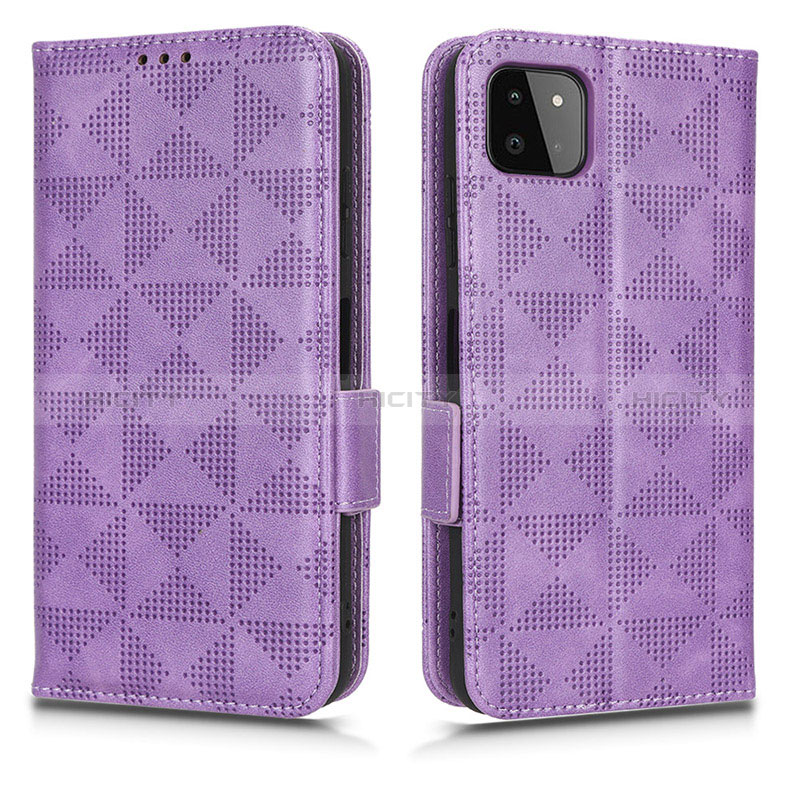 Leather Case Stands Flip Cover Holder C02X for Samsung Galaxy F42 5G Purple