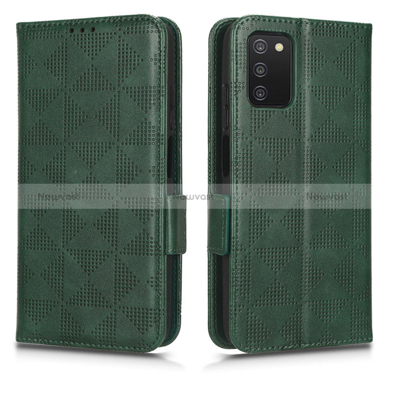 Leather Case Stands Flip Cover Holder C02X for Samsung Galaxy M02s Green