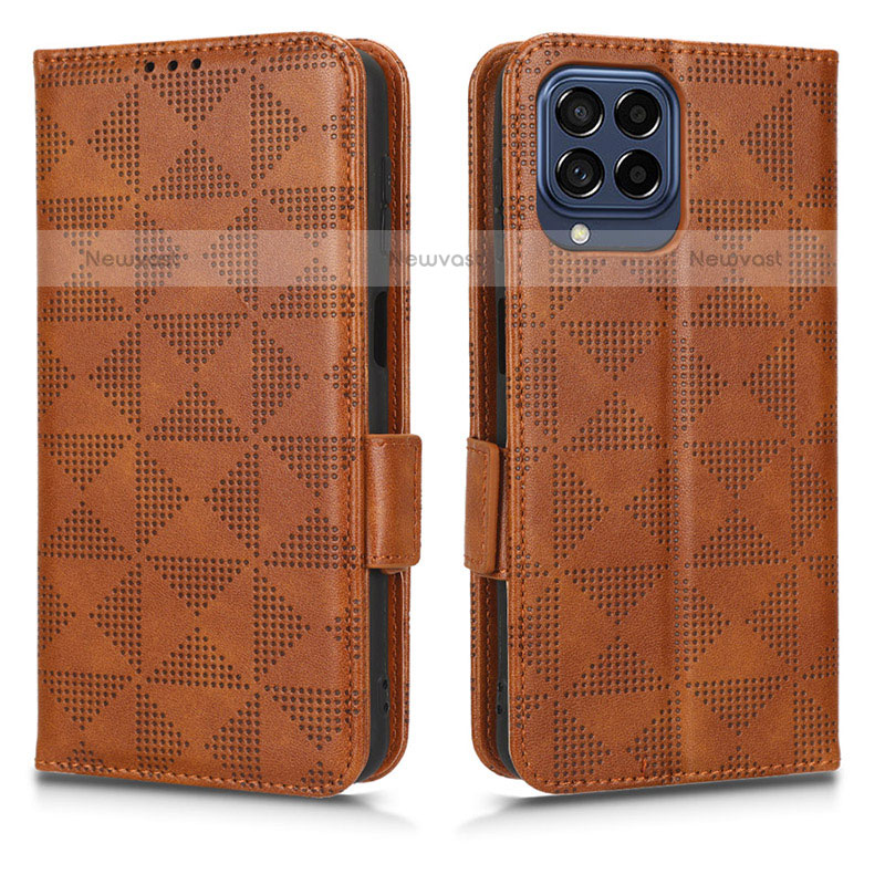 Leather Case Stands Flip Cover Holder C02X for Samsung Galaxy M53 5G Brown