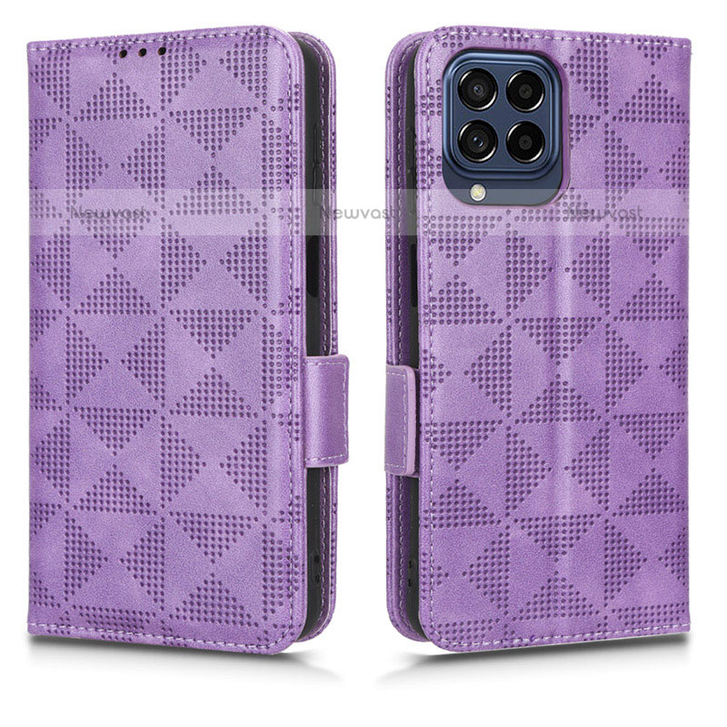 Leather Case Stands Flip Cover Holder C02X for Samsung Galaxy M53 5G Purple