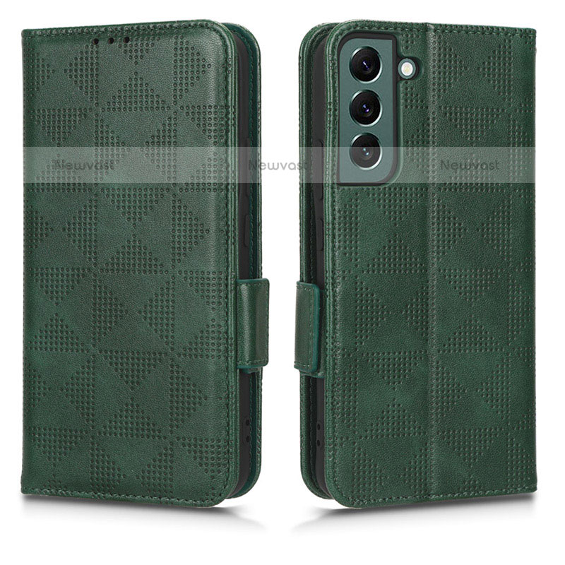 Leather Case Stands Flip Cover Holder C02X for Samsung Galaxy S22 5G Green