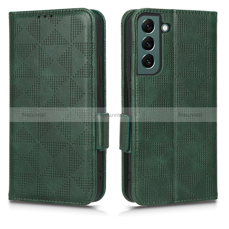 Leather Case Stands Flip Cover Holder C02X for Samsung Galaxy S22 Plus 5G Green