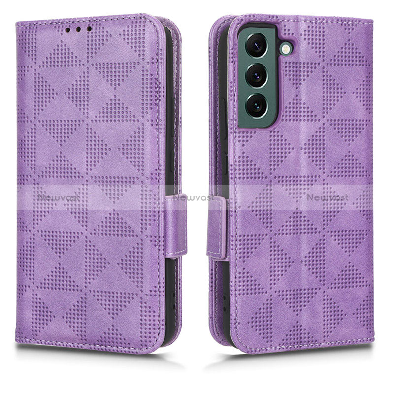 Leather Case Stands Flip Cover Holder C02X for Samsung Galaxy S22 Plus 5G Purple