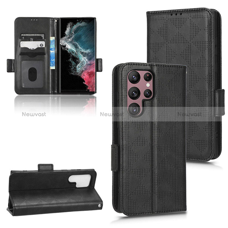 Leather Case Stands Flip Cover Holder C02X for Samsung Galaxy S22 Ultra 5G