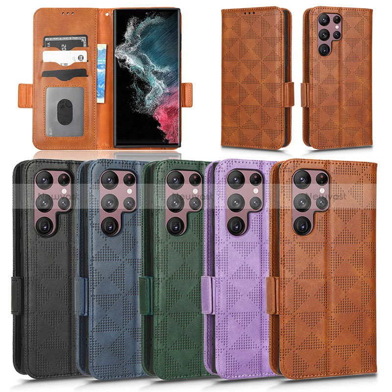 Leather Case Stands Flip Cover Holder C02X for Samsung Galaxy S22 Ultra 5G