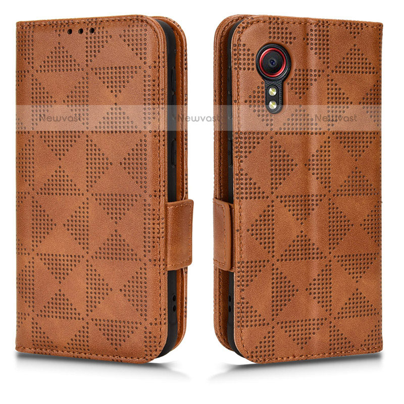 Leather Case Stands Flip Cover Holder C02X for Samsung Galaxy XCover 5 SM-G525F Brown