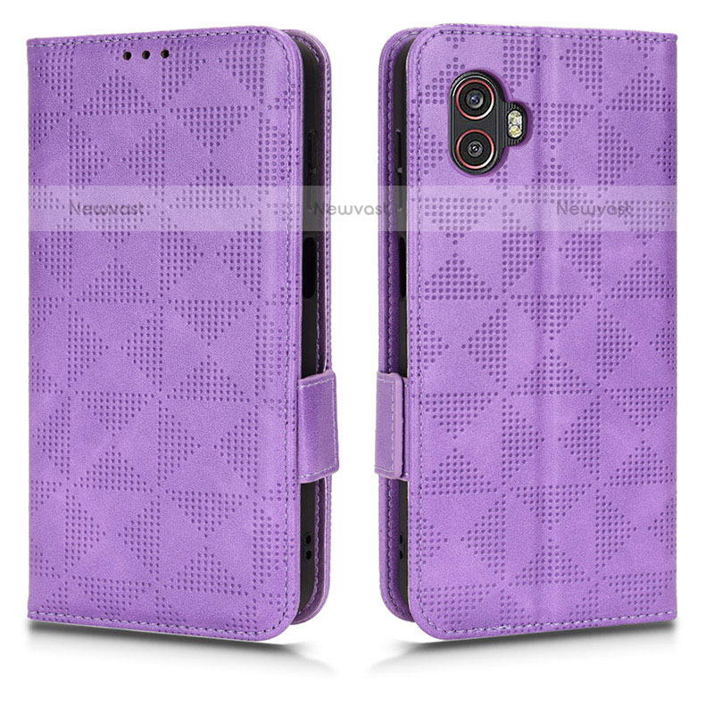 Leather Case Stands Flip Cover Holder C02X for Samsung Galaxy XCover 6 Pro 5G Purple