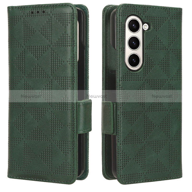 Leather Case Stands Flip Cover Holder C02X for Samsung Galaxy Z Fold5 5G Green